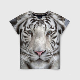 Детская футболка 3D с принтом Бенгальский тигр в Курске, 100% гипоаллергенный полиэфир | прямой крой, круглый вырез горловины, длина до линии бедер, чуть спущенное плечо, ткань немного тянется | tiger | белый | дикая кошка | тигр | хищник
