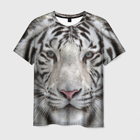 Мужская футболка 3D с принтом Бенгальский тигр в Курске, 100% полиэфир | прямой крой, круглый вырез горловины, длина до линии бедер | tiger | белый | дикая кошка | тигр | хищник