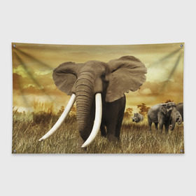 Флаг-баннер с принтом Могучий слон в Курске, 100% полиэстер | размер 67 х 109 см, плотность ткани — 95 г/м2; по краям флага есть четыре люверса для крепления | elephant | африка | бивни | джунгли | мамонт | савана | сафари | слон | хобот