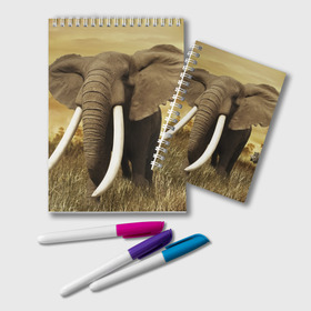 Блокнот с принтом Могучий слон в Курске, 100% бумага | 48 листов, плотность листов — 60 г/м2, плотность картонной обложки — 250 г/м2. Листы скреплены удобной пружинной спиралью. Цвет линий — светло-серый
 | elephant | африка | бивни | джунгли | мамонт | савана | сафари | слон | хобот
