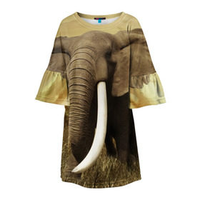 Детское платье 3D с принтом Могучий слон в Курске, 100% полиэстер | прямой силуэт, чуть расширенный к низу. Круглая горловина, на рукавах — воланы | Тематика изображения на принте: elephant | африка | бивни | джунгли | мамонт | савана | сафари | слон | хобот
