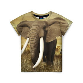 Детская футболка 3D с принтом Могучий слон в Курске, 100% гипоаллергенный полиэфир | прямой крой, круглый вырез горловины, длина до линии бедер, чуть спущенное плечо, ткань немного тянется | elephant | африка | бивни | джунгли | мамонт | савана | сафари | слон | хобот