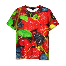 Мужская футболка 3D с принтом Ягоды в Курске, 100% полиэфир | прямой крой, круглый вырез горловины, длина до линии бедер | Тематика изображения на принте: малина | ягода | ягодка | ягодная