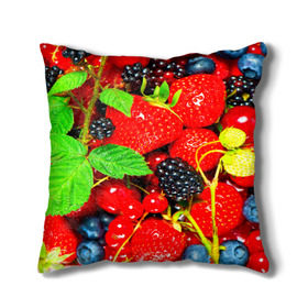 Подушка 3D с принтом Ягоды в Курске, наволочка – 100% полиэстер, наполнитель – холлофайбер (легкий наполнитель, не вызывает аллергию). | состоит из подушки и наволочки. Наволочка на молнии, легко снимается для стирки | малина | ягода | ягодка | ягодная