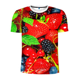 Мужская футболка 3D спортивная с принтом Ягоды в Курске, 100% полиэстер с улучшенными характеристиками | приталенный силуэт, круглая горловина, широкие плечи, сужается к линии бедра | Тематика изображения на принте: малина | ягода | ягодка | ягодная