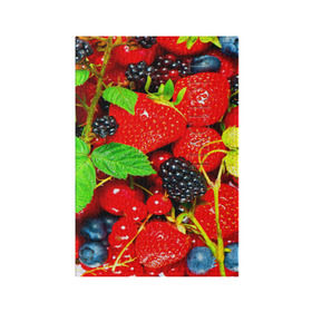 Обложка для паспорта матовая кожа с принтом Ягоды в Курске, натуральная матовая кожа | размер 19,3 х 13,7 см; прозрачные пластиковые крепления | Тематика изображения на принте: малина | ягода | ягодка | ягодная