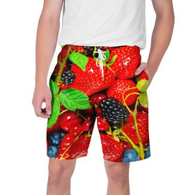 Мужские шорты 3D с принтом Ягоды в Курске,  полиэстер 100% | прямой крой, два кармана без застежек по бокам. Мягкая трикотажная резинка на поясе, внутри которой широкие завязки. Длина чуть выше колен | Тематика изображения на принте: малина | ягода | ягодка | ягодная