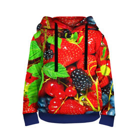 Детская толстовка 3D с принтом Ягоды в Курске, 100% полиэстер | двухслойный капюшон со шнурком для регулировки, мягкие манжеты на рукавах и по низу толстовки, спереди карман-кенгуру с мягким внутренним слоем | Тематика изображения на принте: малина | ягода | ягодка | ягодная