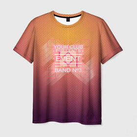 Мужская футболка 3D с принтом Клубная музыка в Курске, 100% полиэфир | прямой крой, круглый вырез горловины, длина до линии бедер | band №3 | dj | eveant | белый | жёлтый | клубная музыка | клубняк | оранжевый | цвета | электронная музыка