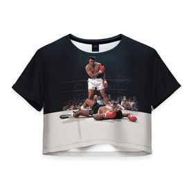 Женская футболка 3D укороченная с принтом Muhammad Ali в Курске, 100% полиэстер | круглая горловина, длина футболки до линии талии, рукава с отворотами | impossible is nothing | muhammad ali | бокс | боксёр | мохаммед али | спорт