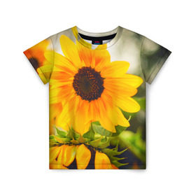 Детская футболка 3D с принтом Подсолнухи в Курске, 100% гипоаллергенный полиэфир | прямой крой, круглый вырез горловины, длина до линии бедер, чуть спущенное плечо, ткань немного тянется | лето | подсолнух | солнце | цветы