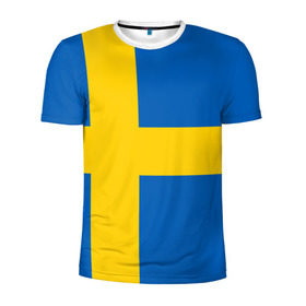 Мужская футболка 3D спортивная с принтом Швеция в Курске, 100% полиэстер с улучшенными характеристиками | приталенный силуэт, круглая горловина, широкие плечи, сужается к линии бедра | Тематика изображения на принте: сборная | футбол
