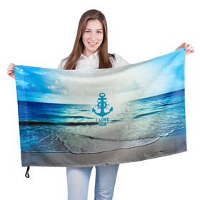 Флаг 3D с принтом I love sea в Курске, 100% полиэстер | плотность ткани — 95 г/м2, размер — 67 х 109 см. Принт наносится с одной стороны | sea | вода | волны | лето | море | океан | солнце | якорь