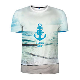 Мужская футболка 3D спортивная с принтом I love sea в Курске, 100% полиэстер с улучшенными характеристиками | приталенный силуэт, круглая горловина, широкие плечи, сужается к линии бедра | sea | вода | волны | лето | море | океан | солнце | якорь