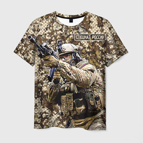 Мужская футболка 3D с принтом Спецназ 1 в Курске, 100% полиэфир | прямой крой, круглый вырез горловины, длина до линии бедер | Тематика изображения на принте: россия | спецназ
