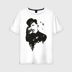 Женская футболка хлопок Oversize с принтом Marilyn Manson в Курске, 100% хлопок | свободный крой, круглый ворот, спущенный рукав, длина до линии бедер
 | manson | marilyn | менсон | мерлин мэнсон | мэнсон