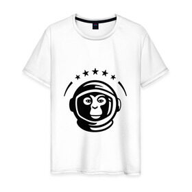 Мужская футболка хлопок с принтом Обезьяна космонавт в Курске, 100% хлопок | прямой крой, круглый вырез горловины, длина до линии бедер, слегка спущенное плечо. | космос