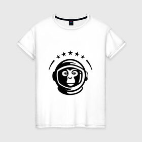 Женская футболка хлопок с принтом Обезьяна космонавт в Курске, 100% хлопок | прямой крой, круглый вырез горловины, длина до линии бедер, слегка спущенное плечо | космос