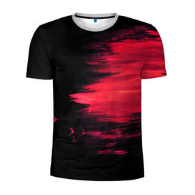 Мужская футболка 3D спортивная с принтом Краска в Курске, 100% полиэстер с улучшенными характеристиками | приталенный силуэт, круглая горловина, широкие плечи, сужается к линии бедра | Тематика изображения на принте: красный | потертости | черный