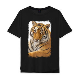 Мужская футболка хлопок Oversize с принтом Тигр (retro style) в Курске, 100% хлопок | свободный крой, круглый ворот, “спинка” длиннее передней части | Тематика изображения на принте: tiger | дикая кошка | тигр | хищник
