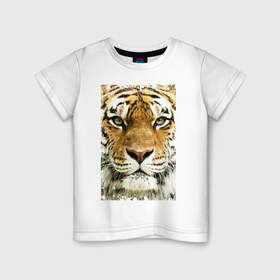 Детская футболка хлопок с принтом Тигр (retro style) в Курске, 100% хлопок | круглый вырез горловины, полуприлегающий силуэт, длина до линии бедер | tiger | дикая кошка | тигр | хищник