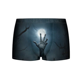 Мужские трусы 3D с принтом Рука зомби в Курске, 50% хлопок, 50% полиэстер | классическая посадка, на поясе мягкая тканевая резинка | кладбище | луна | мертвец