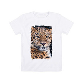 Детская футболка хлопок с принтом Леопард (retro style) в Курске, 100% хлопок | круглый вырез горловины, полуприлегающий силуэт, длина до линии бедер | 