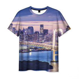 Мужская футболка 3D с принтом Japan в Курске, 100% полиэфир | прямой крой, круглый вырез горловины, длина до линии бедер | tokyo | ночной город | токио | япония
