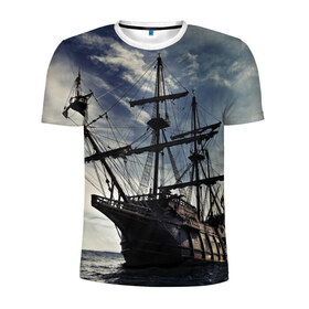 Мужская футболка 3D спортивная с принтом Корабль в Курске, 100% полиэстер с улучшенными характеристиками | приталенный силуэт, круглая горловина, широкие плечи, сужается к линии бедра | море | океан | пираты | пираты_карибского_моря