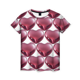 Женская футболка 3D с принтом Зеркальные сердца в Курске, 100% полиэфир ( синтетическое хлопкоподобное полотно) | прямой крой, круглый вырез горловины, длина до линии бедер | девушкам | сердечко | сердца