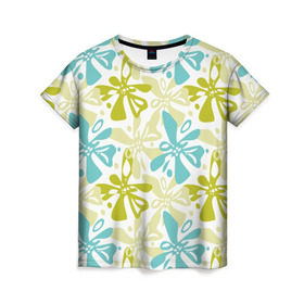 Женская футболка 3D с принтом Гавайская в Курске, 100% полиэфир ( синтетическое хлопкоподобное полотно) | прямой крой, круглый вырез горловины, длина до линии бедер | гавайи | растительный орнамент | рубашка