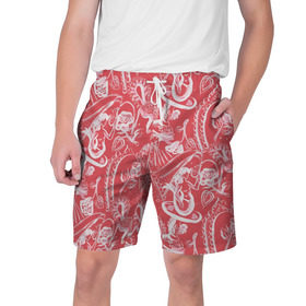 Мужские шорты 3D с принтом Гавайская 1 в Курске,  полиэстер 100% | прямой крой, два кармана без застежек по бокам. Мягкая трикотажная резинка на поясе, внутри которой широкие завязки. Длина чуть выше колен | Тематика изображения на принте: гавайи | растительный орнамент | рубашка