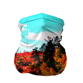 Бандана-труба 3D с принтом Озеро в Курске, 100% полиэстер, ткань с особыми свойствами — Activecool | плотность 150‒180 г/м2; хорошо тянется, но сохраняет форму | деревья | красные листья | кусты | осень | природа | река