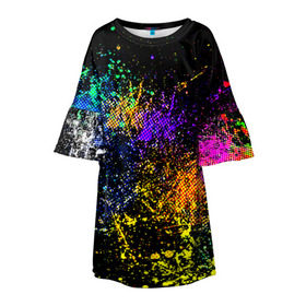 Детское платье 3D с принтом Брызги красок в Курске, 100% полиэстер | прямой силуэт, чуть расширенный к низу. Круглая горловина, на рукавах — воланы | Тематика изображения на принте: кляксы | цветной | яркий