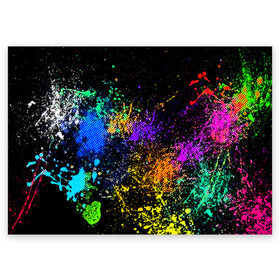Поздравительная открытка с принтом Брызги красок в Курске, 100% бумага | плотность бумаги 280 г/м2, матовая, на обратной стороне линовка и место для марки
 | Тематика изображения на принте: кляксы | цветной | яркий