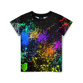 Детская футболка 3D с принтом Брызги красок в Курске, 100% гипоаллергенный полиэфир | прямой крой, круглый вырез горловины, длина до линии бедер, чуть спущенное плечо, ткань немного тянется | кляксы | цветной | яркий