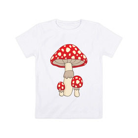 Детская футболка хлопок с принтом Мухоморы в Курске, 100% хлопок | круглый вырез горловины, полуприлегающий силуэт, длина до линии бедер | грибы | поганки