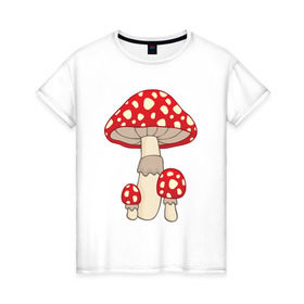 Женская футболка хлопок с принтом Мухоморы в Курске, 100% хлопок | прямой крой, круглый вырез горловины, длина до линии бедер, слегка спущенное плечо | грибы | поганки
