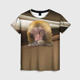 Женская футболка 3D с принтом Мартышка в Курске, 100% полиэфир ( синтетическое хлопкоподобное полотно) | прямой крой, круглый вырез горловины, длина до линии бедер | голова животного | мартышка | обезьяна | прикольные картинки