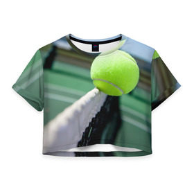 Женская футболка 3D укороченная с принтом Теннис в Курске, 100% полиэстер | круглая горловина, длина футболки до линии талии, рукава с отворотами | надаль | тенис