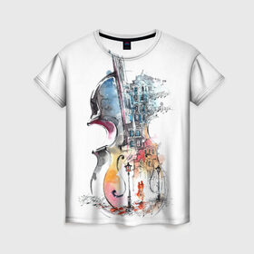 Женская футболка 3D с принтом Скрипка в Курске, 100% полиэфир ( синтетическое хлопкоподобное полотно) | прямой крой, круглый вырез горловины, длина до линии бедер | пейзаж музыка