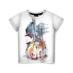 Детская футболка 3D с принтом Скрипка в Курске, 100% гипоаллергенный полиэфир | прямой крой, круглый вырез горловины, длина до линии бедер, чуть спущенное плечо, ткань немного тянется | пейзаж музыка