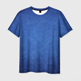 Мужская футболка 3D с принтом Текстура в Курске, 100% полиэфир | прямой крой, круглый вырез горловины, длина до линии бедер | полоски | синий | текстура | царапины