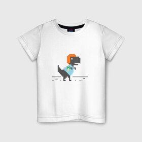 Детская футболка хлопок с принтом Динозавр 8 бит в Курске, 100% хлопок | круглый вырез горловины, полуприлегающий силуэт, длина до линии бедер | 