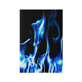 Обложка для паспорта матовая кожа с принтом Огонь в Курске, натуральная матовая кожа | размер 19,3 х 13,7 см; прозрачные пластиковые крепления | Тематика изображения на принте: пламя | синее | яркий