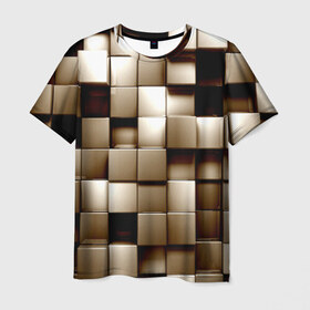 Мужская футболка 3D с принтом Кубики в Курске, 100% полиэфир | прямой крой, круглый вырез горловины, длина до линии бедер | серый | текстура