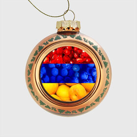Стеклянный ёлочный шар с принтом Флаг Армении в Курске, Стекло | Диаметр: 80 мм | армения | гранат | персик | слива | страны | флаг армении | фрукты