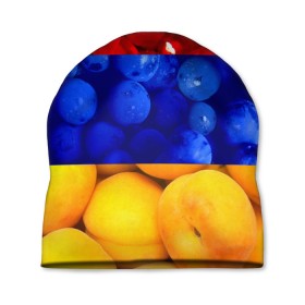 Шапка 3D с принтом Флаг Армении в Курске, 100% полиэстер | универсальный размер, печать по всей поверхности изделия | Тематика изображения на принте: армения | гранат | персик | слива | страны | флаг армении | фрукты