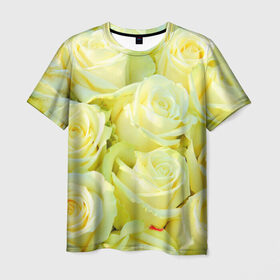 Мужская футболка 3D с принтом Белые розы в Курске, 100% полиэфир | прямой крой, круглый вырез горловины, длина до линии бедер | лепесток | природа | роза | цветок | яркая