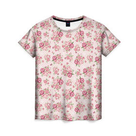 Женская футболка 3D с принтом Fashion sweet flower в Курске, 100% полиэфир ( синтетическое хлопкоподобное полотно) | прямой крой, круглый вырез горловины, длина до линии бедер | Тематика изображения на принте: паттерны | розовый | розы | узор